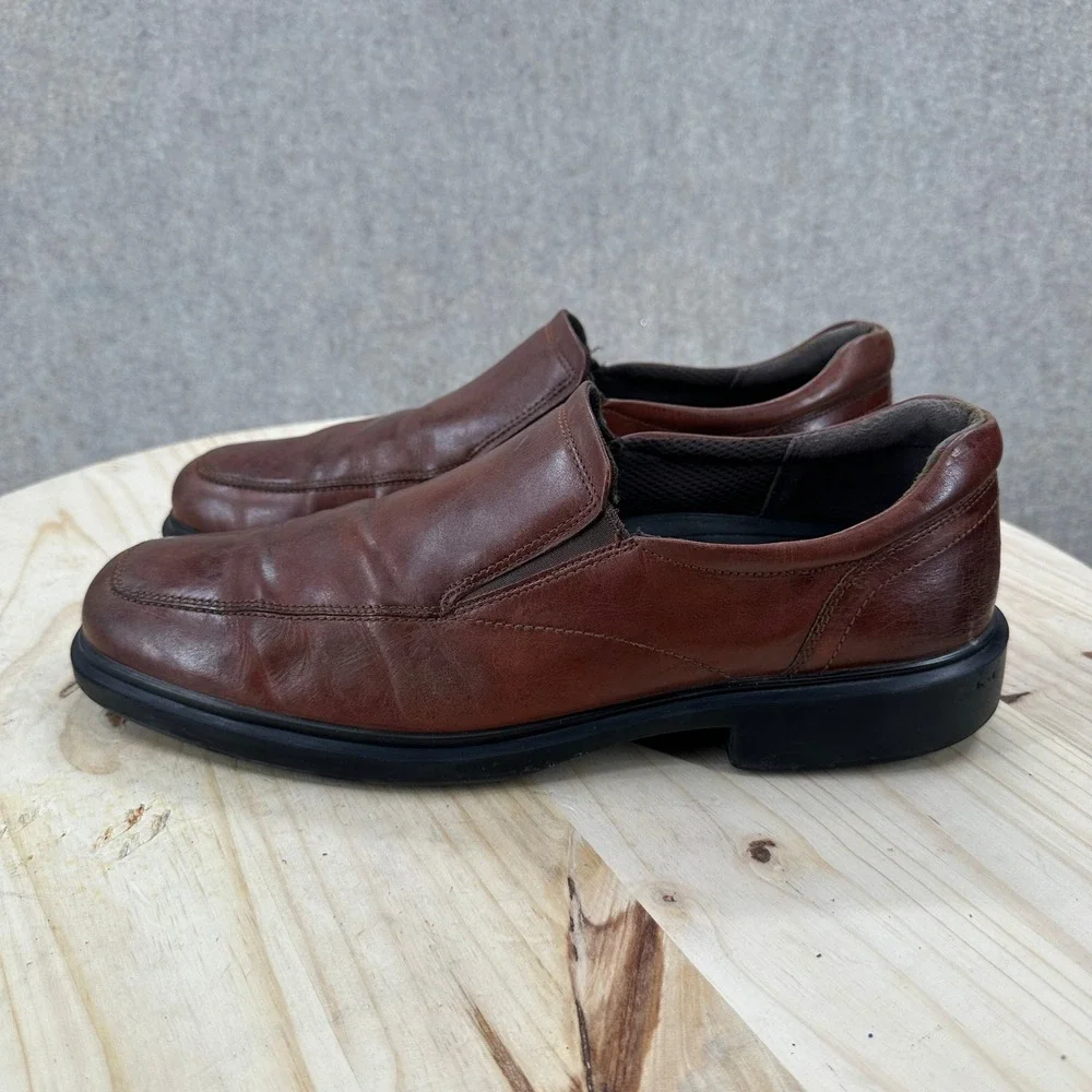 ECCO Loafers Mens 13-13.5 Brown Leather Slip On Bicycle Toe Dress Shoes